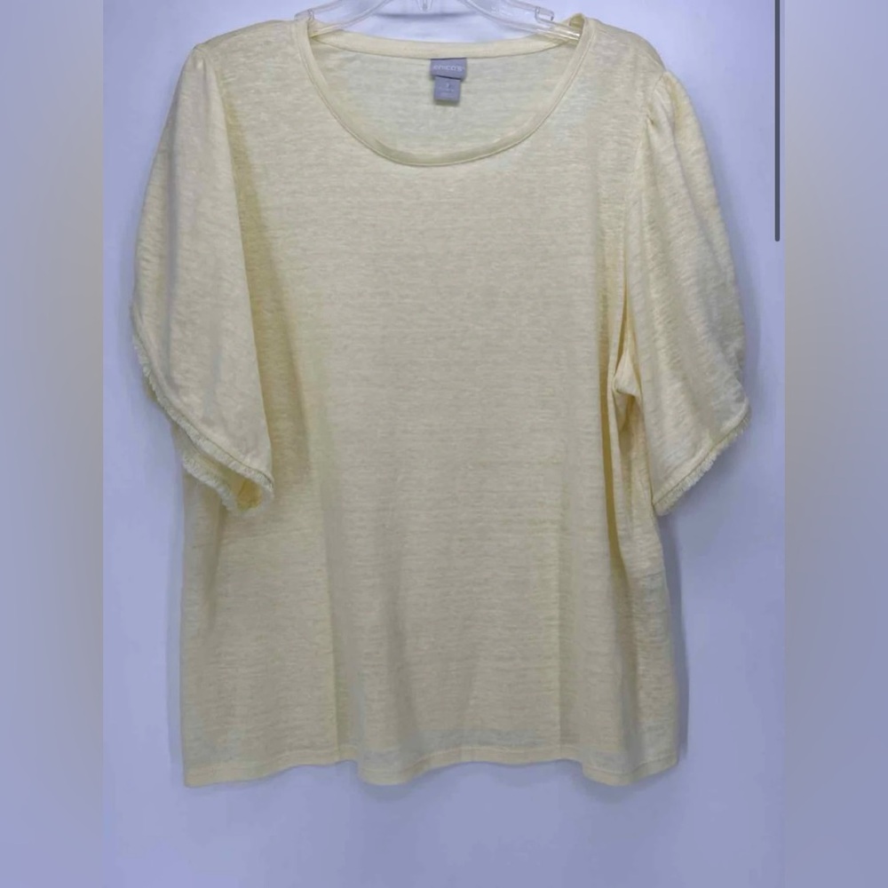 Chicos Daffodil Yellow Linen‎ Short Sleeve Top Size XL Chicos 3
